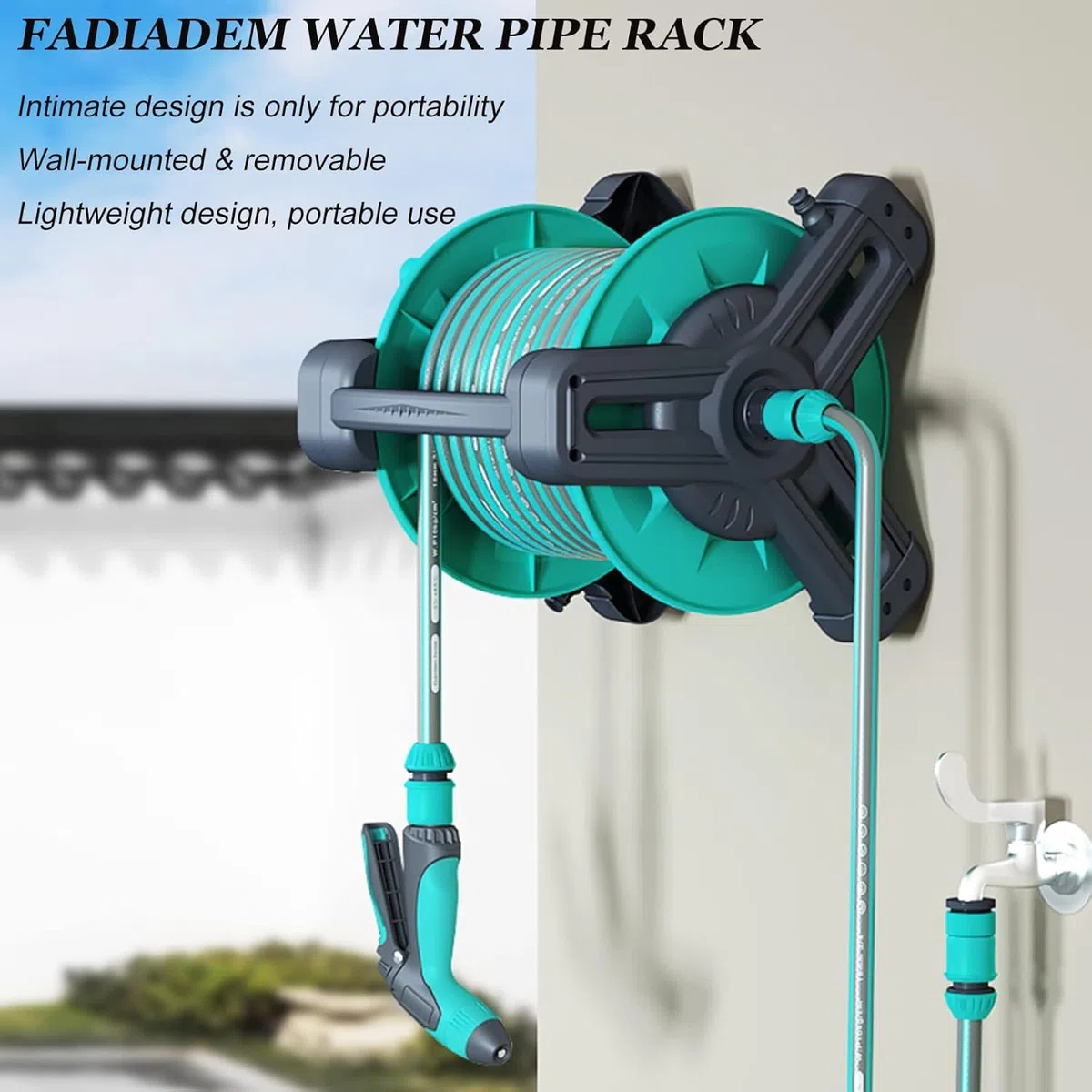 50M Schlauchaufroller für die Wandmontage im Außenbereich, tragbarer Schlauchaufroller für den Boden, Halterung für Wasserleitungen, für Autowaschanlagen,Mobiler Gartenschlauchaufroller mit Wasserrohr