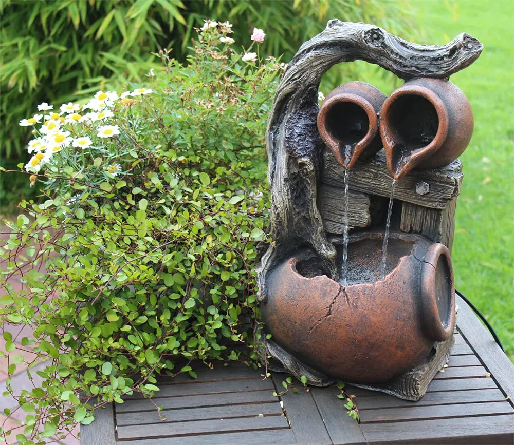 Gartenbrunnen BK834 mit Beleuchtung Springbrunnen Wasserfall Balkonbrunnen Terrassenbrunnen Gartendekoration