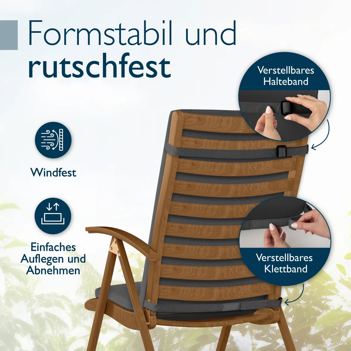 Beautissu 4er Set Premium Hochlehner Auflage 100% Wasserdicht Pflegeleicht | 120x50cm Anthrazit UV-beständig Bequem Waschbar Sitzkissen Gartenstuhl Polsterauflage Gartenmöbel Stuhlauflage Quick Dry