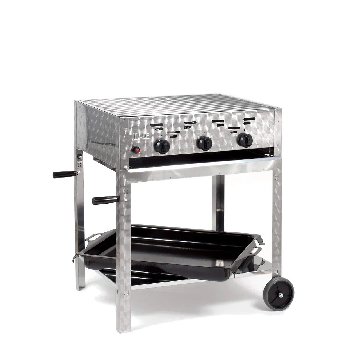 Gasgrill-Kombibräter 11kW 3-flammiger Edelstahl-Brenner fahrbar mit Grillrost und emaillierter Stahlpfanne Grillwagen Gastrobräter Profigrill