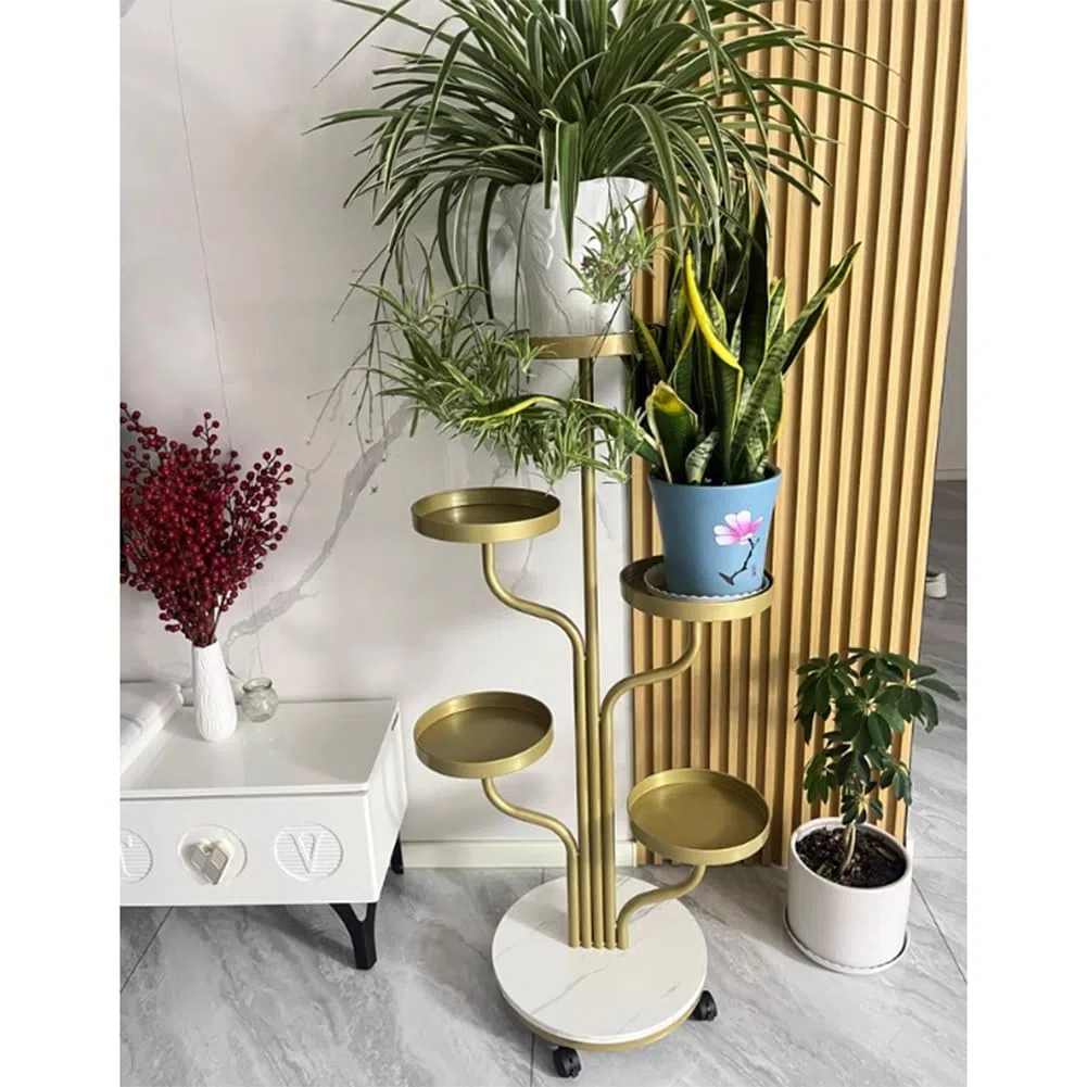 Generisch 5-Tier Metal Plant Stand - Sturdy Vertical Flower Rack with 5 Shelves for Indoor & Outdoor Use, Ideal for Home, Office, Garden, Balcony & Patio - Black