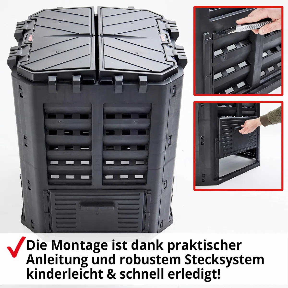 HECHT Thermokomposter aus Kunststoff – Schnellkomposter mit praktisches Stecksystem – Robuster & hochwertiger Kompostierer – Wetterfester Komposter für Gartenabfälle & Biomüll – 360 Liter Behälter