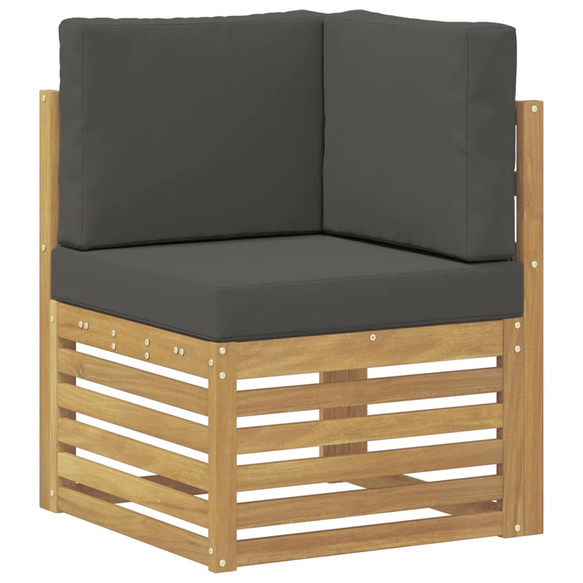 Outdoor-Sofagarnitur 7-teilig Weiß Anthrazit Polyester mit Akazienholz, wetterbeständig, modulare Sitzgruppe für Garten Terrasse mit Tisch, Sofas, Armlehnen und Kissen