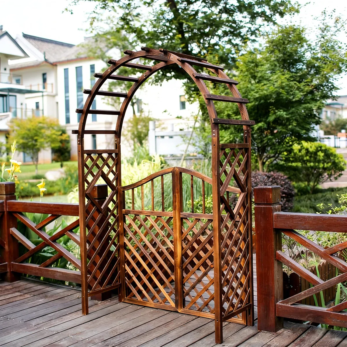 Rosenbogen Schmal mit Tür,Gartenbogen,freistehende Rankhilfe mit Rundbogen,wetterfest,für romantische Gartengestaltung,Hochzeit und als Eyecatcher auf der Terrasse(160x50x235cm)