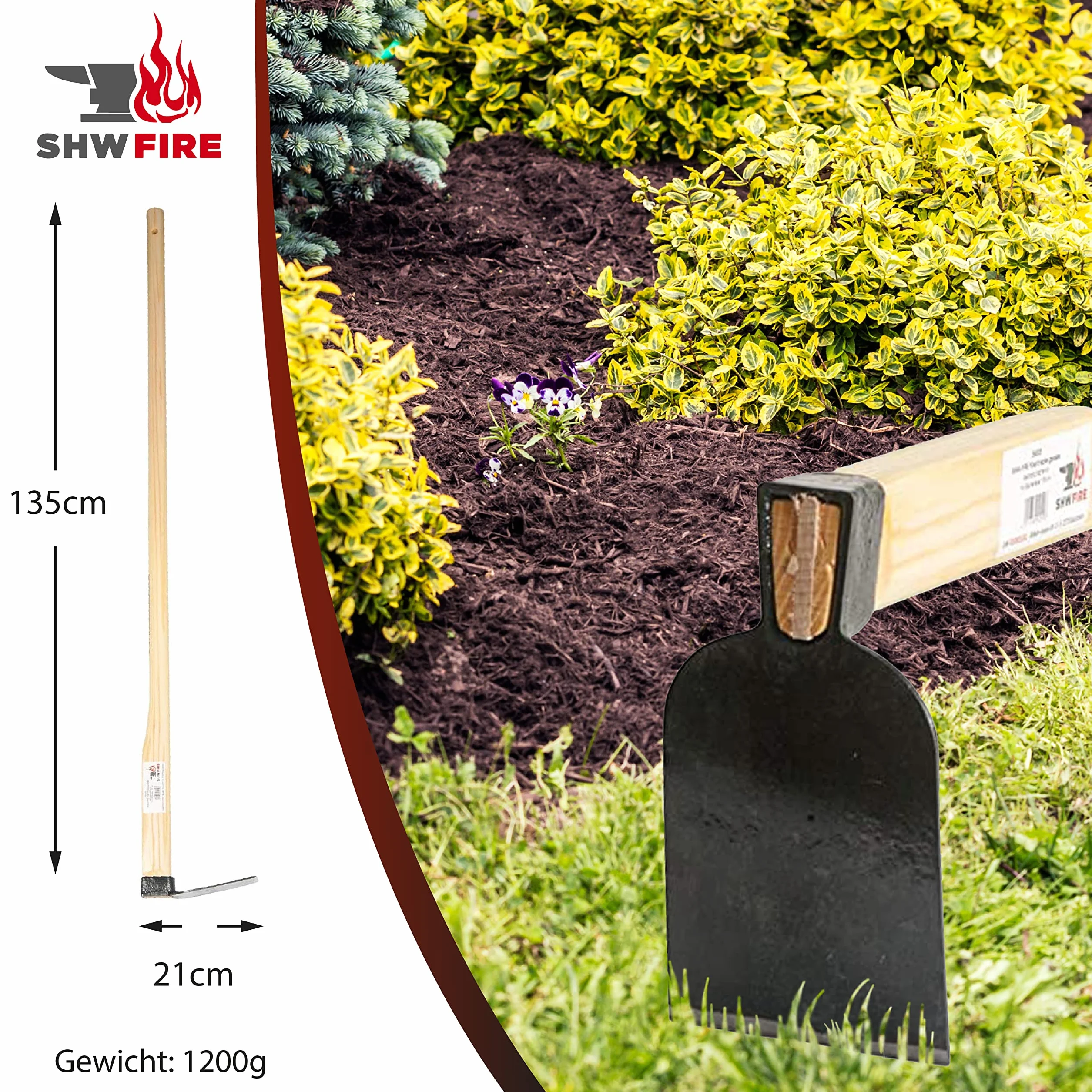 Kleinhacke - Profi-Gartenhacke aus Spezialstahl und sehr robust - 135cm Stiel - für weiche und Harte Böden von SHW-FIRE