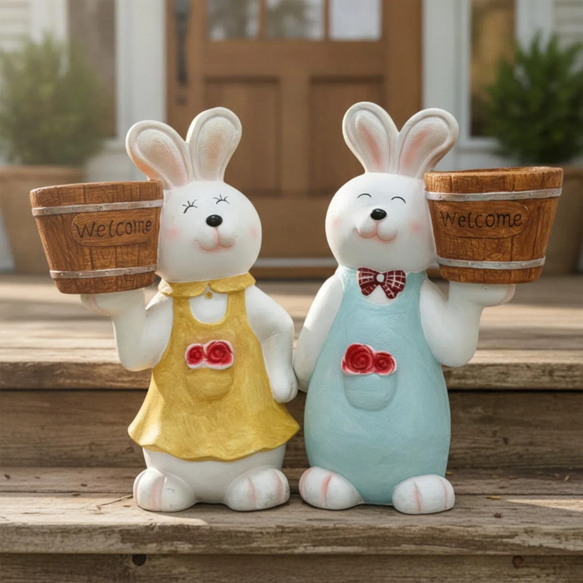 Figur mit Blumentopf groß Gartenfigur Hase mit Pflanzkübel niedlich Gartenfigur Hase für Gartenliebhaber