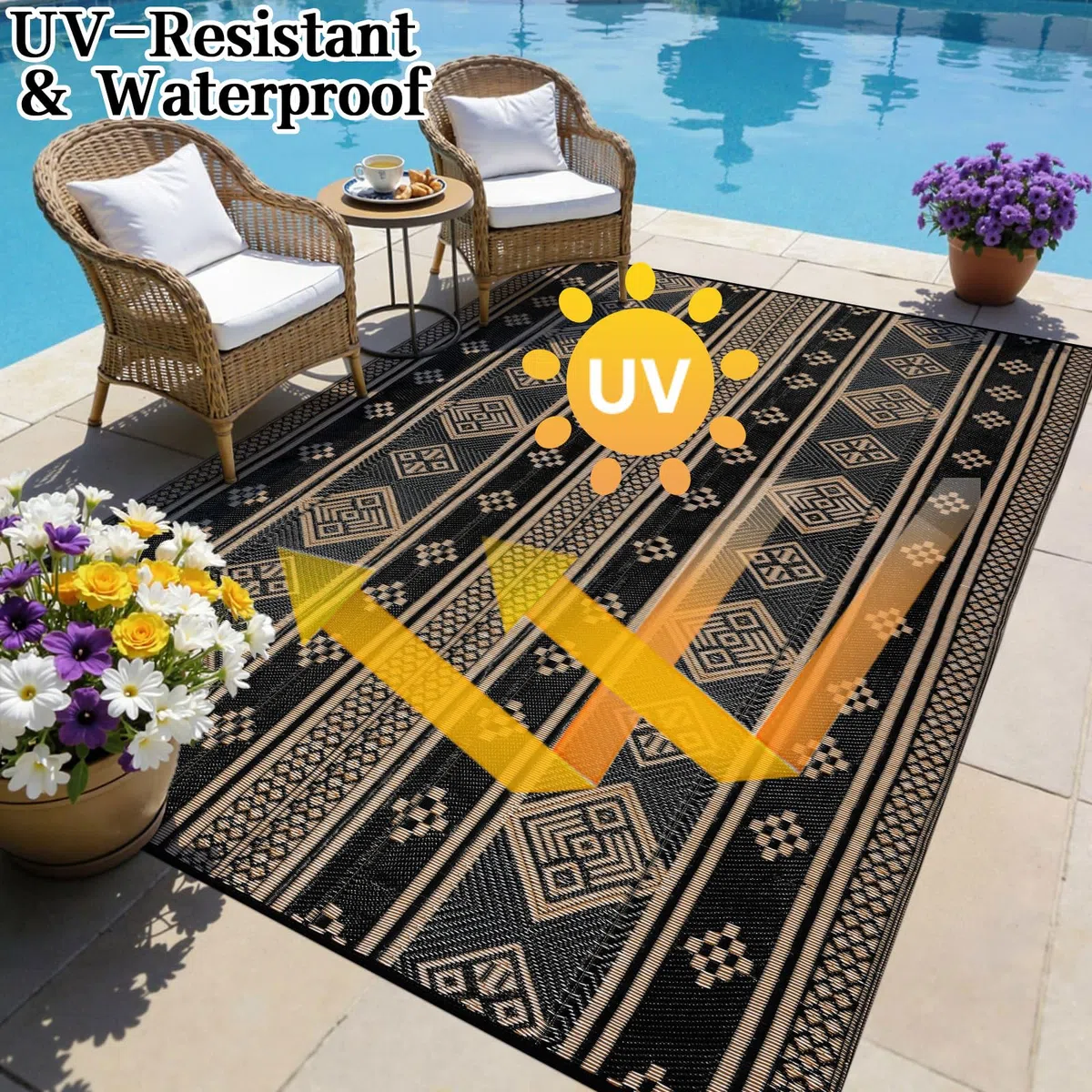 SHACOS Outdoor Teppich Wetterfest 180x270 cm, Kunststoffteppich Picknickdecke Wendbar UV-bestandig Patio Rug Camping Outdoor Teppich für Terrasse Balkon Garten Deck