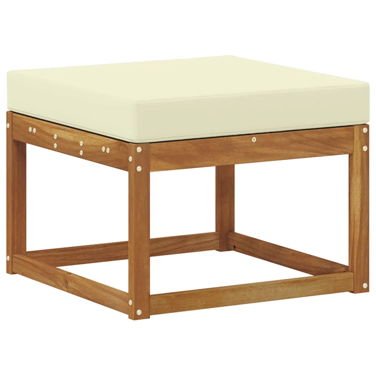 Outdoor-Sofagarnitur 6-teilig mit Kissen aus massivem Akazienholz Natur Creme, inklusive Tisch, Hocker und Armlehnen, wetterbeständig, modernes Latten-Design für Terrasse Balkon Garten