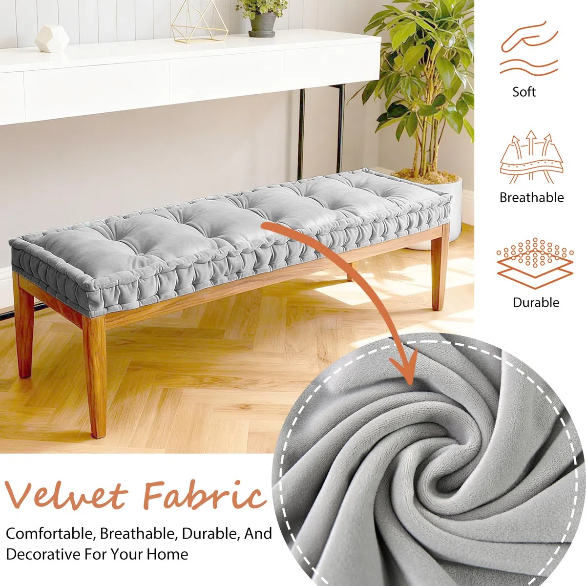 Bequemes Samt-Bankkissen für drinnen und draußen, 10 cm dick, lang, Sitzkissen, 150 x 50 cm, Eckkissen, Garten-Sitzerhöhung, perfekt für Fensterbank oder Terrassenmöbel