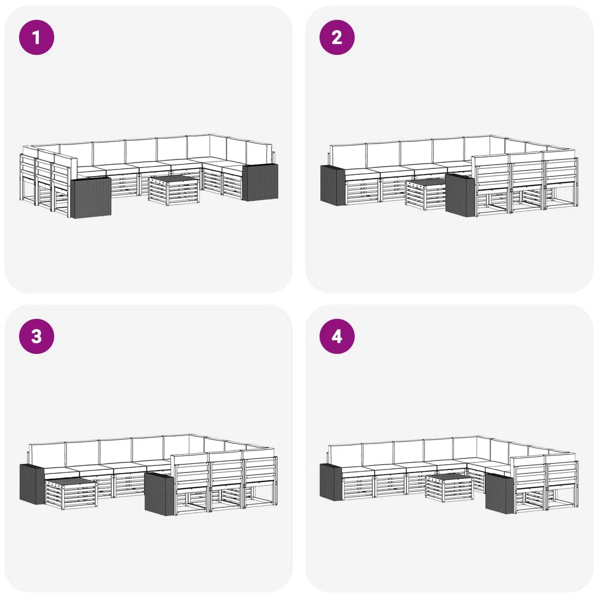 Outdoor-Sofagarnitur 11-teilig Natur Anthrazit Polyester, wetterbeständiges Gartenmöbelset mit 1 Tisch, 2 Ecksofas, 8 Sofas und 10 Sitzkissen für Terrasse und Außenbereich