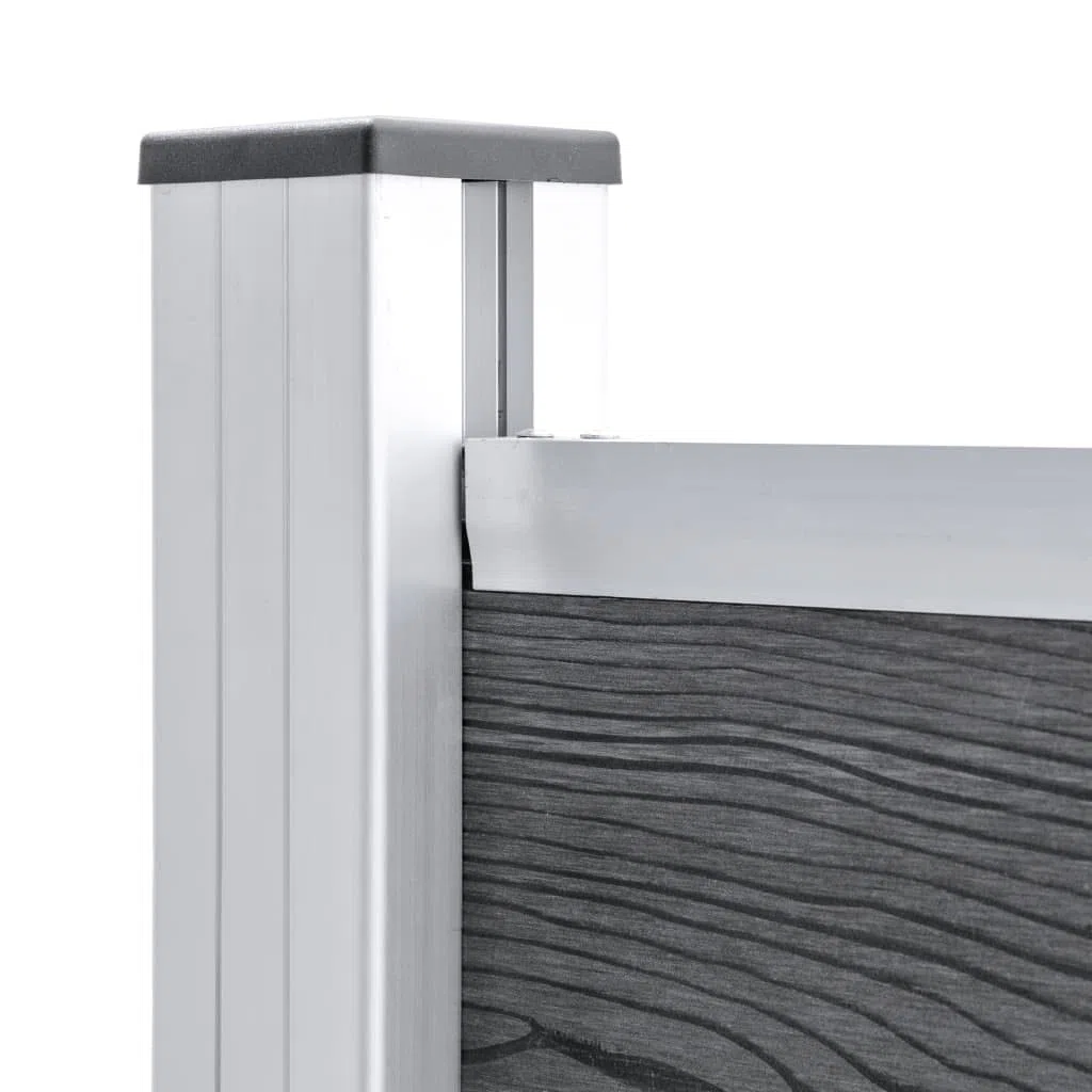Zaunelement Set WPC 699x146 cm Grau Sichtschutz Gartenzaun mit Aluminiumprofil und Stahlpfosten langlebig wetterfest für Terrasse Vorgarten und Grundstück