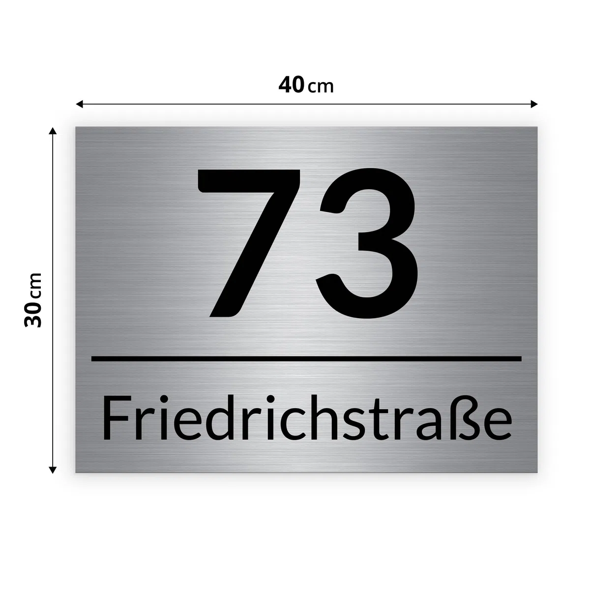 Muralo - Hausnummern-Schild Türschild Personalisiert Wetterfest für Tür, Gebäude, Zimmer - Br.40cm x Hö.30cm - Gebürstetes Aluminium