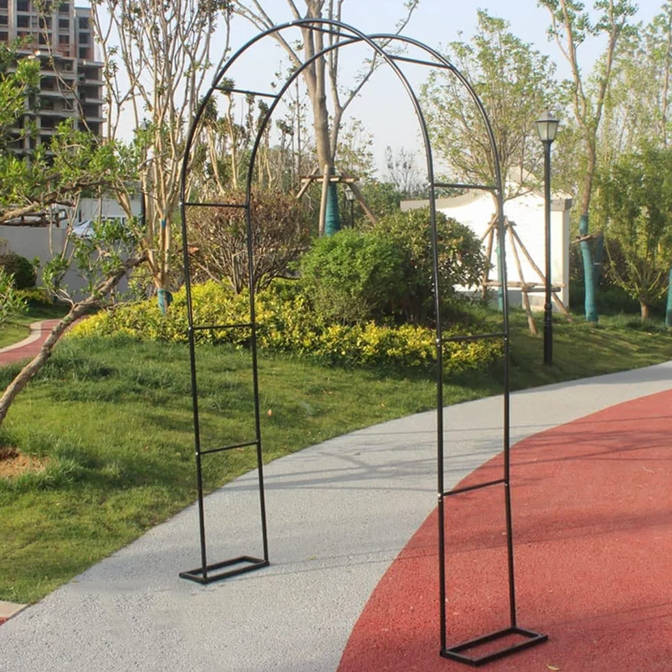 Schwarzer Rosenbogen Gartenspalier 120–350 cm breit, Hochzeitsdekoration für Kletterpflanzen & Rosen, Pergola, Pflanzenstütze, eleganter Blumenbogen, B 2,4 m x H 2,2 m