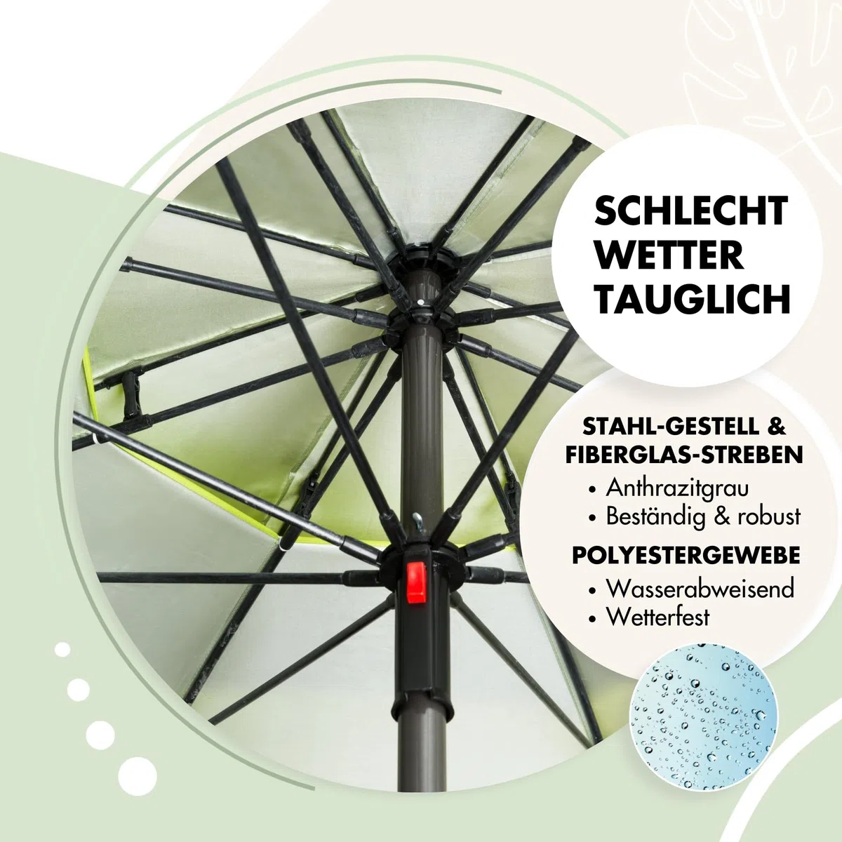 doppler derby Windprofi 200cm in Apfelgrün I Sonnenschirm für Strand sowie Balkon & Terrasse I Schirm höhenverstellbar I Mit UV-Schutz I knickbar I Für Freibad I Strandschirm