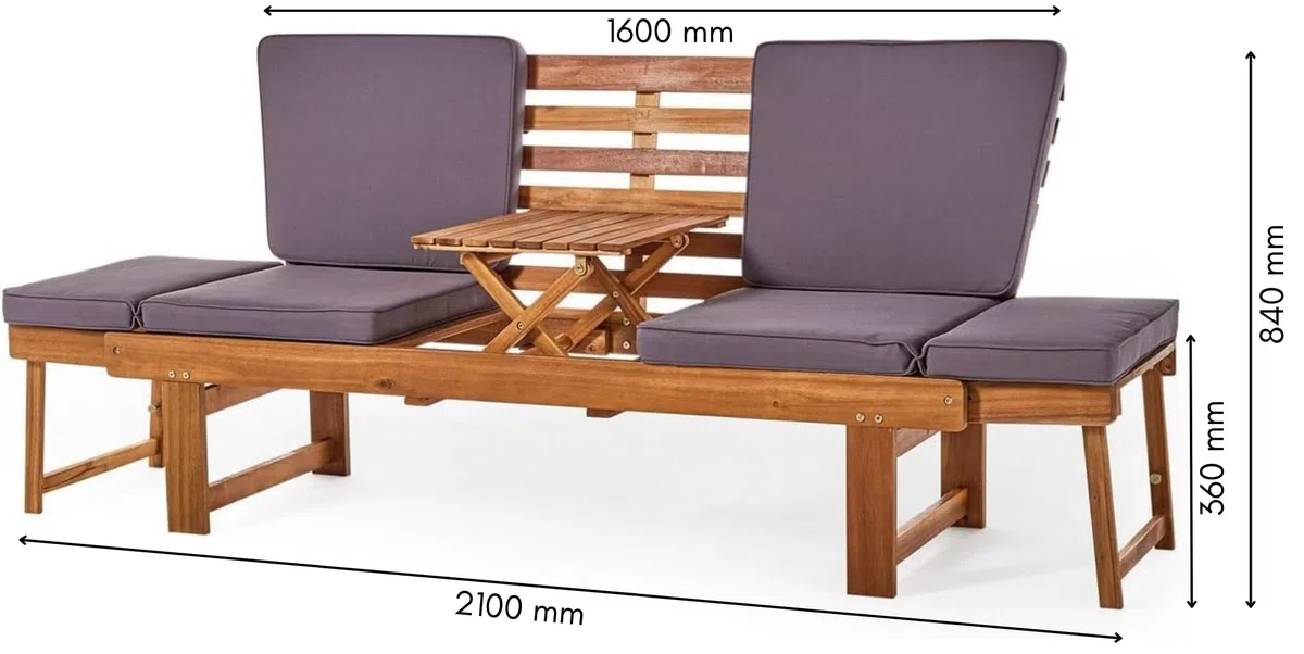 Gartenbank mit Tisch - 2 Sitzer Natur Holzbank aus Akazie Wetterfest Monte | Elegante Outdoor Sitzbank und Balkonmöbel Set, robuste Gartenbank Holz für Balkon & Terrasse, inklusive Kissenauflagen