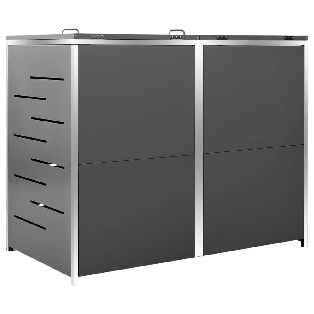 KOIECETA Mülltonnenbox für 2 Tonnen Abschließbar Rostfrei Müllbox Mülltonnenverkleidung Mülltonne Müllcontainer Gartenbox 138x77,5x115,5cm Edelstahl Anthrazit
