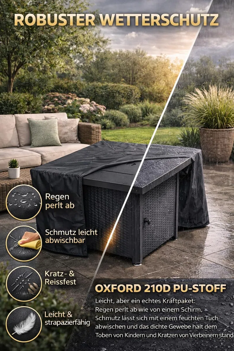 APANA Gas Feuerstelle Outdoor Feuertisch mit Gasfeuerstelle für Terrasse Balkon Garten 50000 BTU mit Lavasteinen und Abdeckhaube