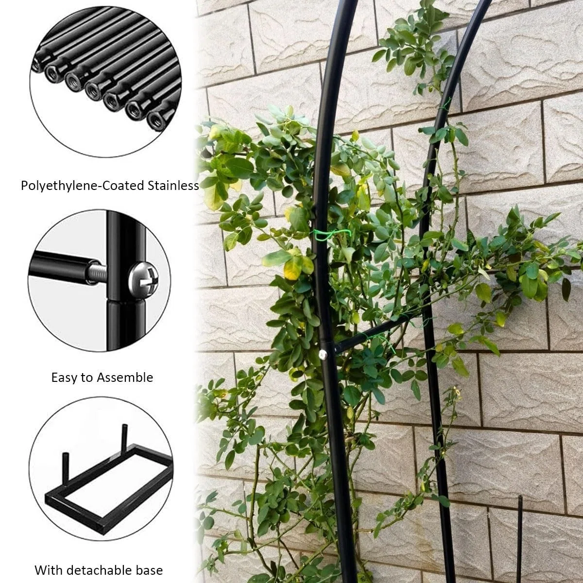 Gartenbogen Aus Metall Breit 140 200 240 300 cm, Rosenbogen Rankhilfe Für Kletterpflanzen Hochzeit Terrasse, Freistehend Torbogen Rankgitter, Wetterfest Rankbogen, Gartendekoration(Schwarz,300x220 cm