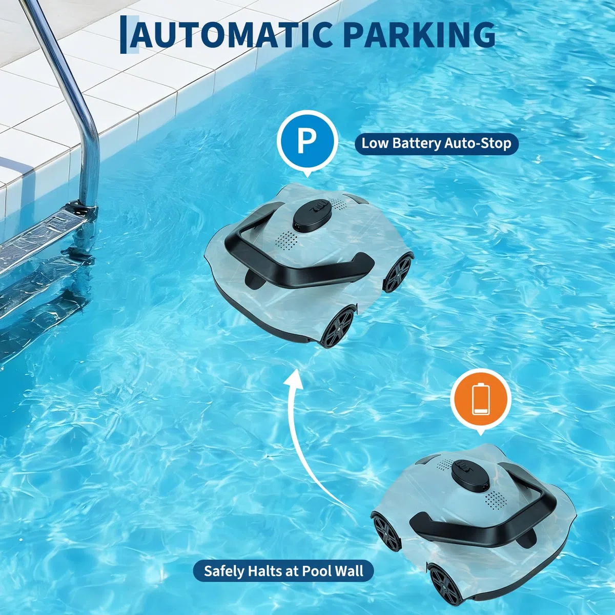 Poolroboter Kabelloser Poolsauger für Aufstellpool, bis 130 Min Akkulaufzeit, automatische Rückkehr zum Beckenrand, effizienter Bodenreiniger mit Filtersystem, leichtes Design und einfache Bedienung
