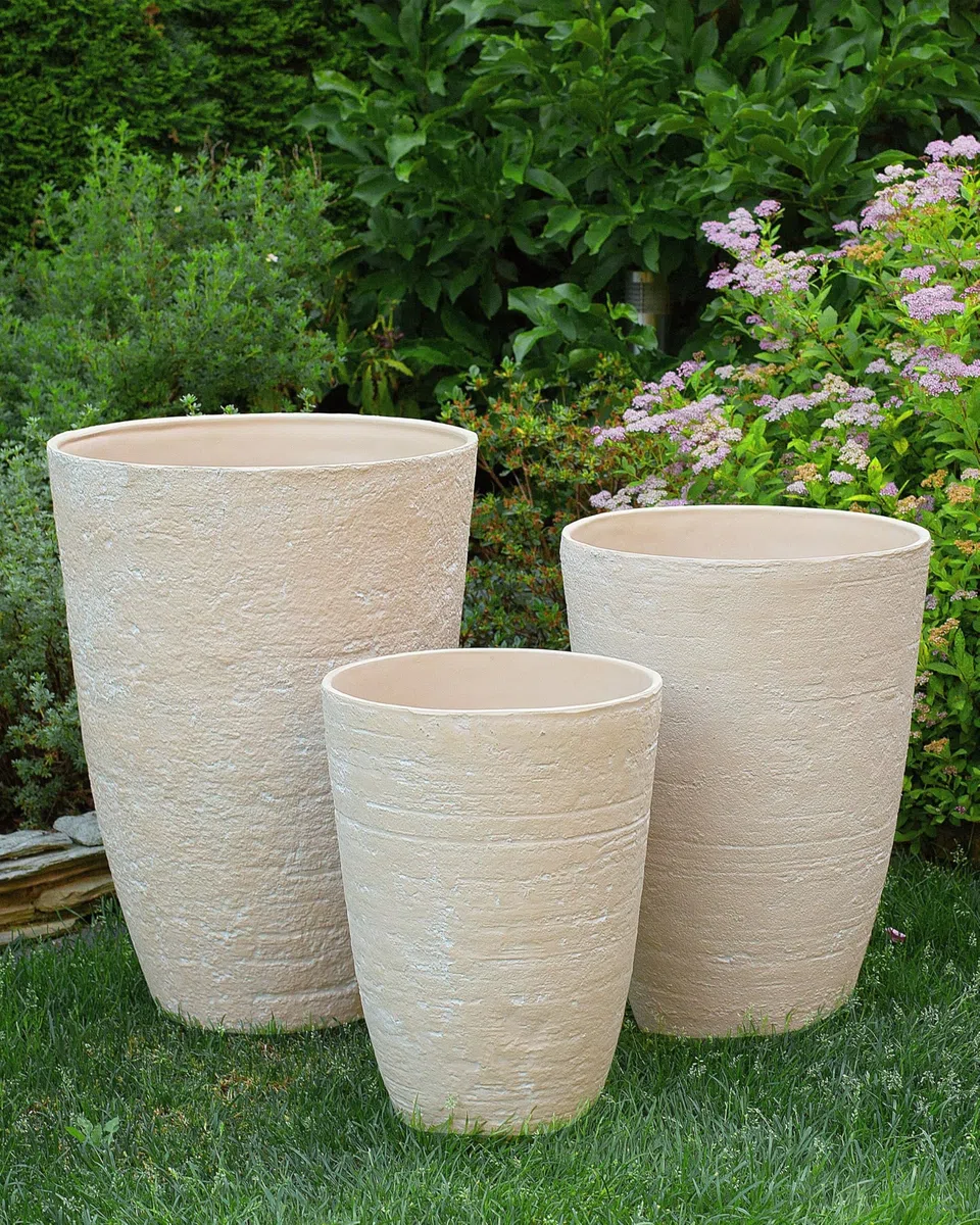 Blumentopf 2er Set Steingemisch/Glasfaser beige 35x35x50 cm rund Modern Camia