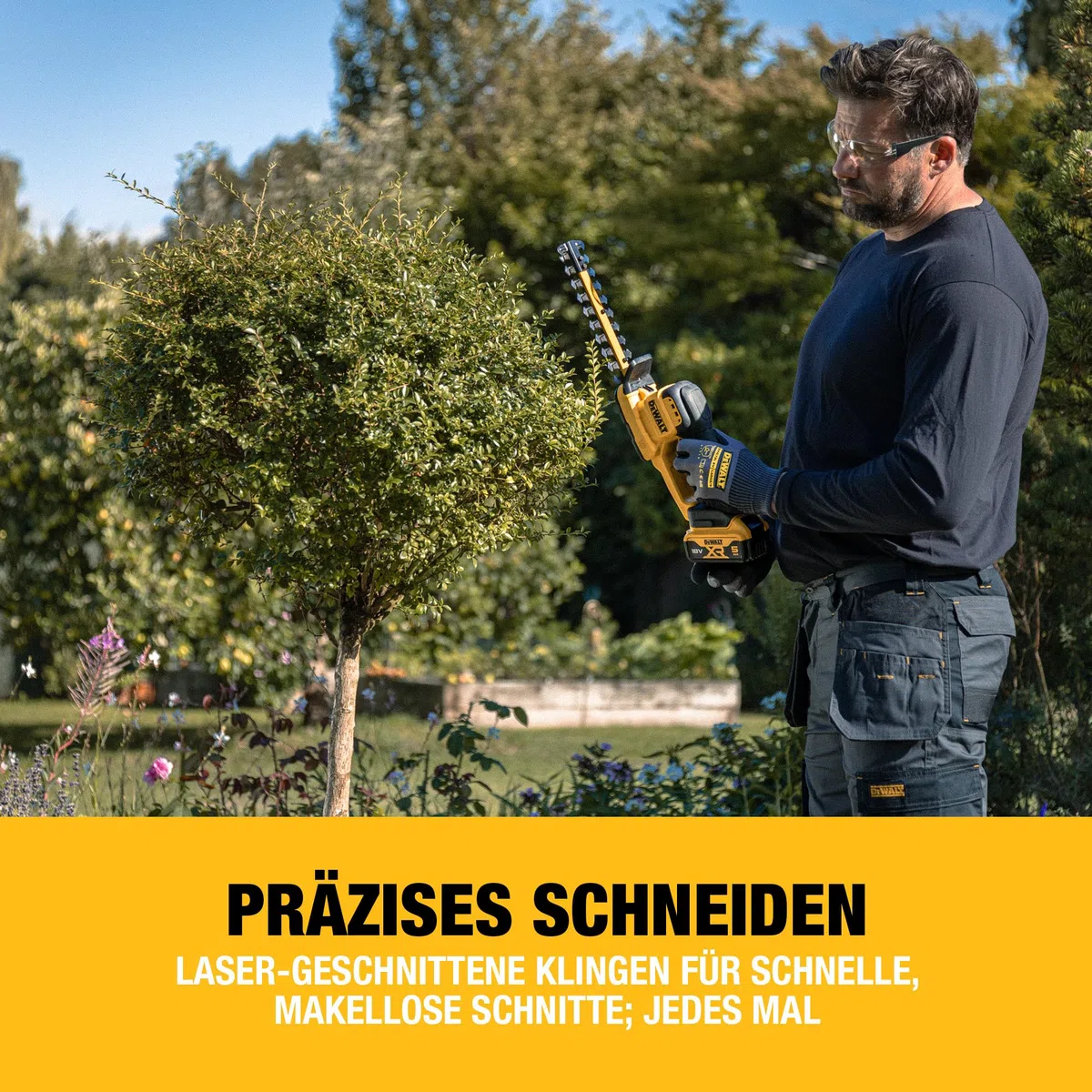 DEWALT Kompakte Heckenschere 18 V XR 20 cm mit vollflächiger Klingenhülle und Aufhängehaken. Leicht, Präzisionsklingen, XR-kompatibel, nur Werkzeug, DCMHT520N-XJ