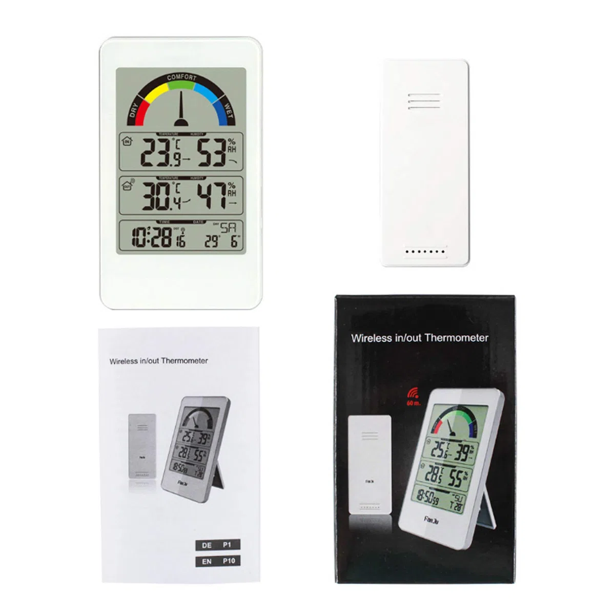 Wetterstation, Wecker, buntes LCD-Display, Temperatursensor, Wettervorhersageuhr mit Wettermonitor, Innen- und Außenthermometer