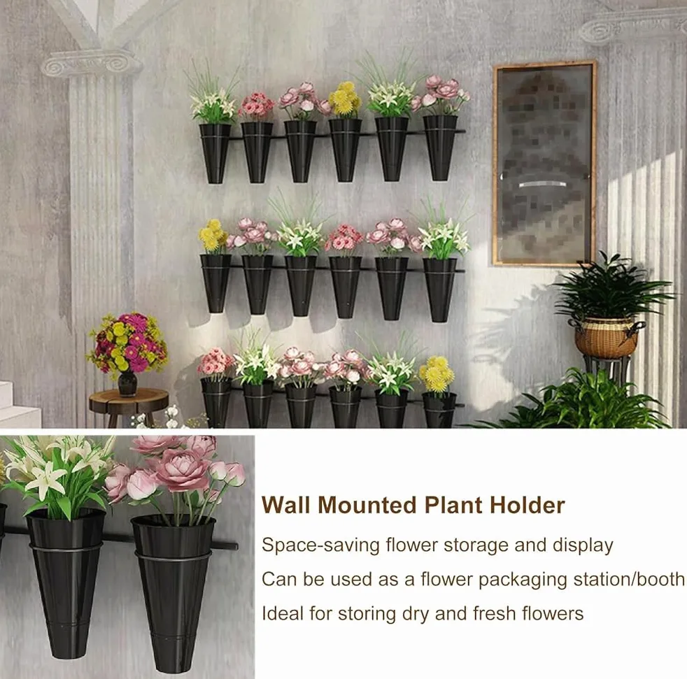 Generisch Wall-Mounted Flower Display Stand - Decorative Plant Holder Rack for Indoor/Outdoor Use - 150cm Black Plastic Pot Holder for Fresh Flowers - Stylish Vertical Garden Solution