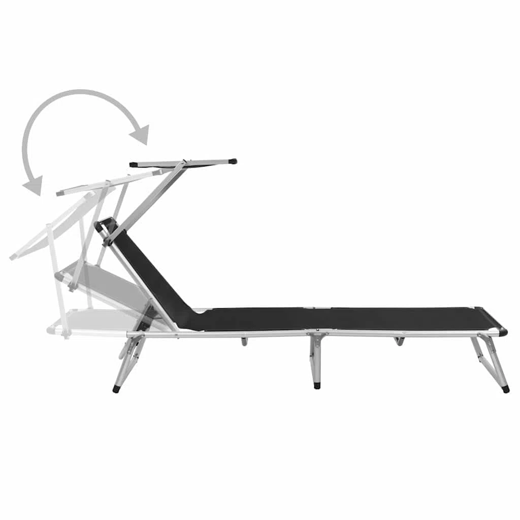 Klappbare Sonnenliege mit Dach 2er Set, Aluminium Textilene Liegestuhl, Gartenliege Strandliege Pool Terrasse Balkon Outdoor, verstellbare Rückenlehne und Sonnenschutz