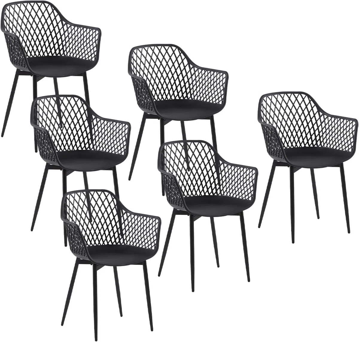 buybyroom Gartenstühle 6er Set, Gartenstuhl Kunststoff mit Armlehne, Loungesessel Outdoor Gartensessel Wetterfest für Garten Balkonstühle Terrassenstühle Bistrostuhl Balkonmöbel Kleiner Balkon,Schwarz
