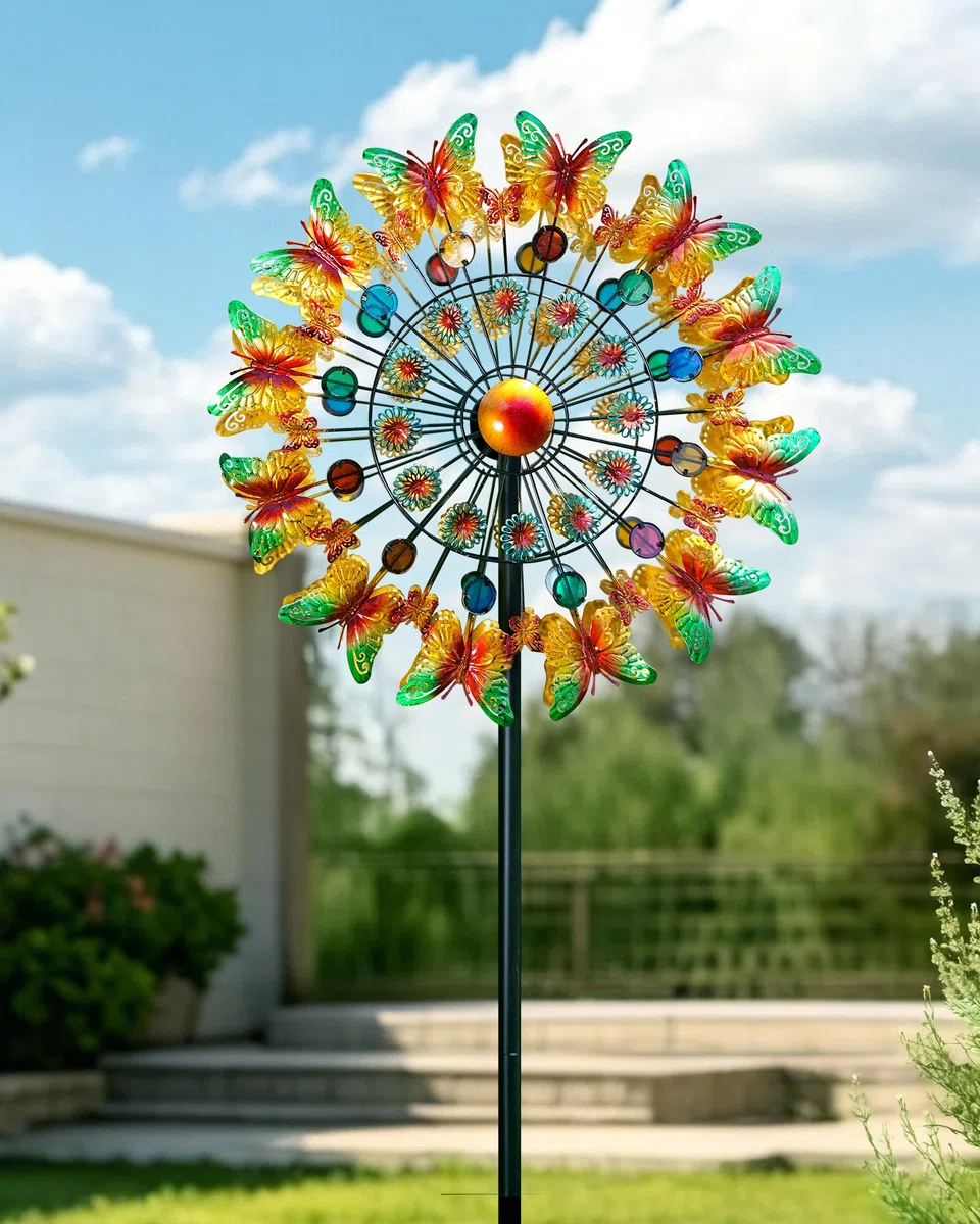 Lariander Schmetterlings-Metall-Windspiel – großes Metall-Windspiel für den Außenbereich, für Hof, Garten, kinetische mehrfarbige Hof-Windskulpturen, Spinner für Rasen, Terrasse, Outdoor