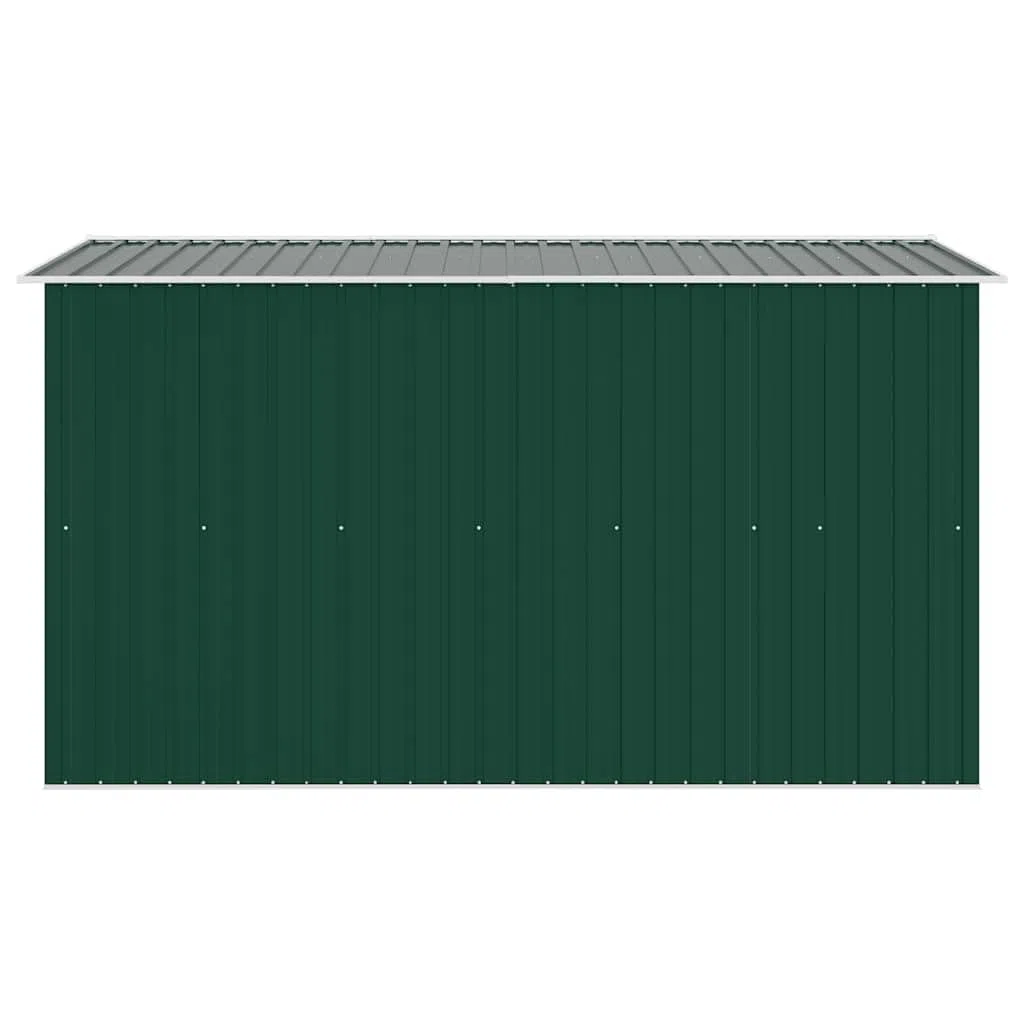 Gerätehaus Metall grün 257x298x178 cm verzinkter Stahl Gartenschuppen mit Lüftungsgittern, Schiebetüren, geräumig für Werkzeugaufbewahrung und Gartenlagerung im Außenbereich Terrasse