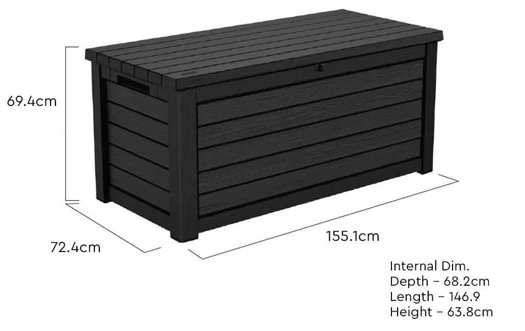 Keter Aufbewahrungsbox/Kissenbox Blackwood, 623 Liter trockener & belüfteter Stauraum - mit Gasdruckfedern - Deckel bis zu 272 kg belastbar