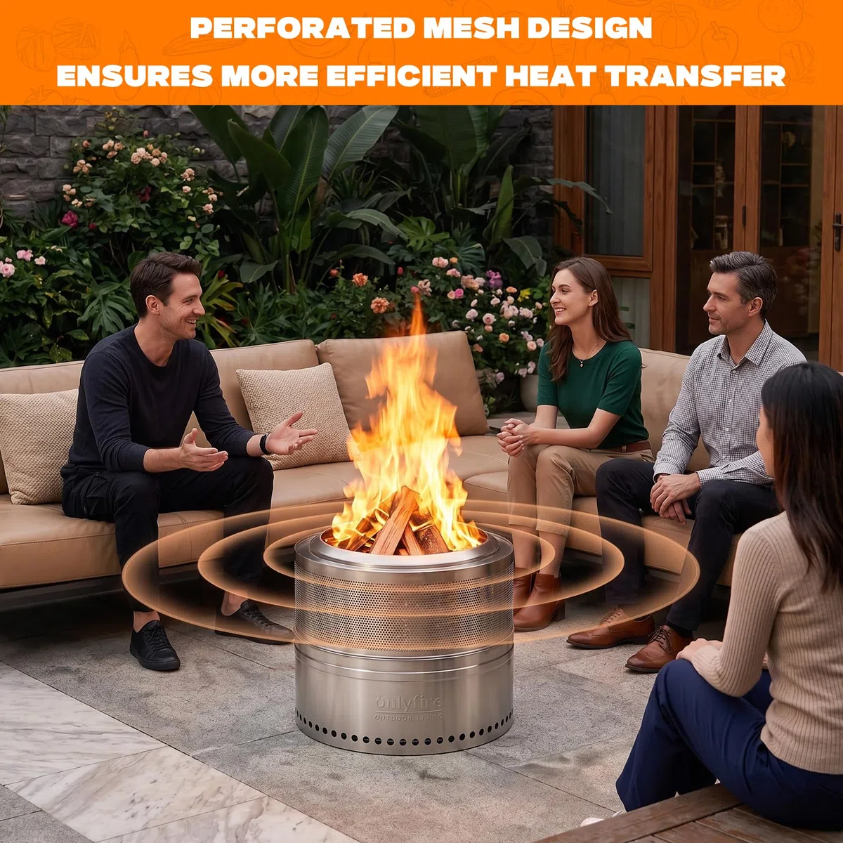 Onlyfire 50cm Rauchfreie Feuerschale mit Aufbewahrungstasche, Abnehmbarer Aschekasten, Edelstahl Smokeless Fire Pit, Tragbare Feuerstellen Terrasse, Feuerschalen für den Garten, Camping, Outdoor