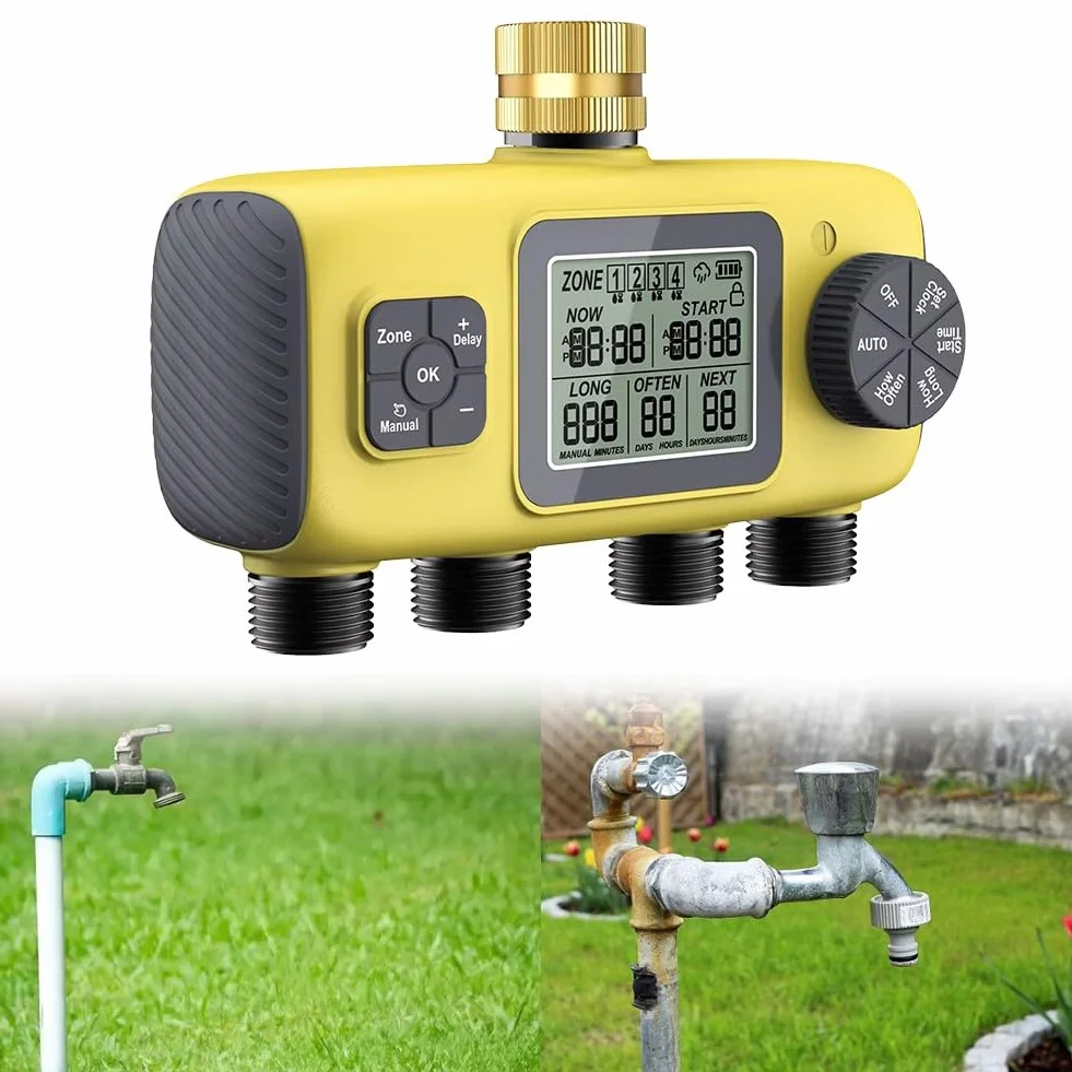 Automatischer 4-Wege-Gartenbewässerungs-Timer, für BSP 1,9 cm Gewindebewässerungsregler mit LCD-Display, Pflanzenpflege im Freien