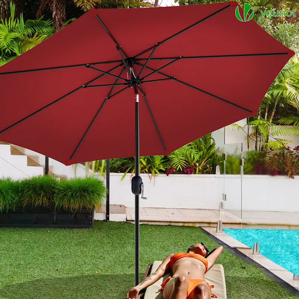 VOUNOT Sonnenschirm 270 cm mit Kurbelvorrichtung, Knickbar, Sonnenschutz UV-Schutz, Balkonschirm Gartenschirm Marktschirm mit Schutzhülle, Rot