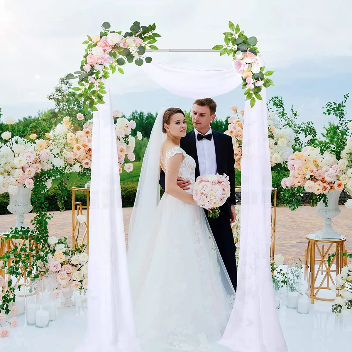 Hochzeitsbogenständer mit Sockeln, Metallgartenlaube, Hochzeitsbogen, Vorhang, Hochzeiten, Brautzeremonie, Gartenparty, Eventdekoration, einfache Montage