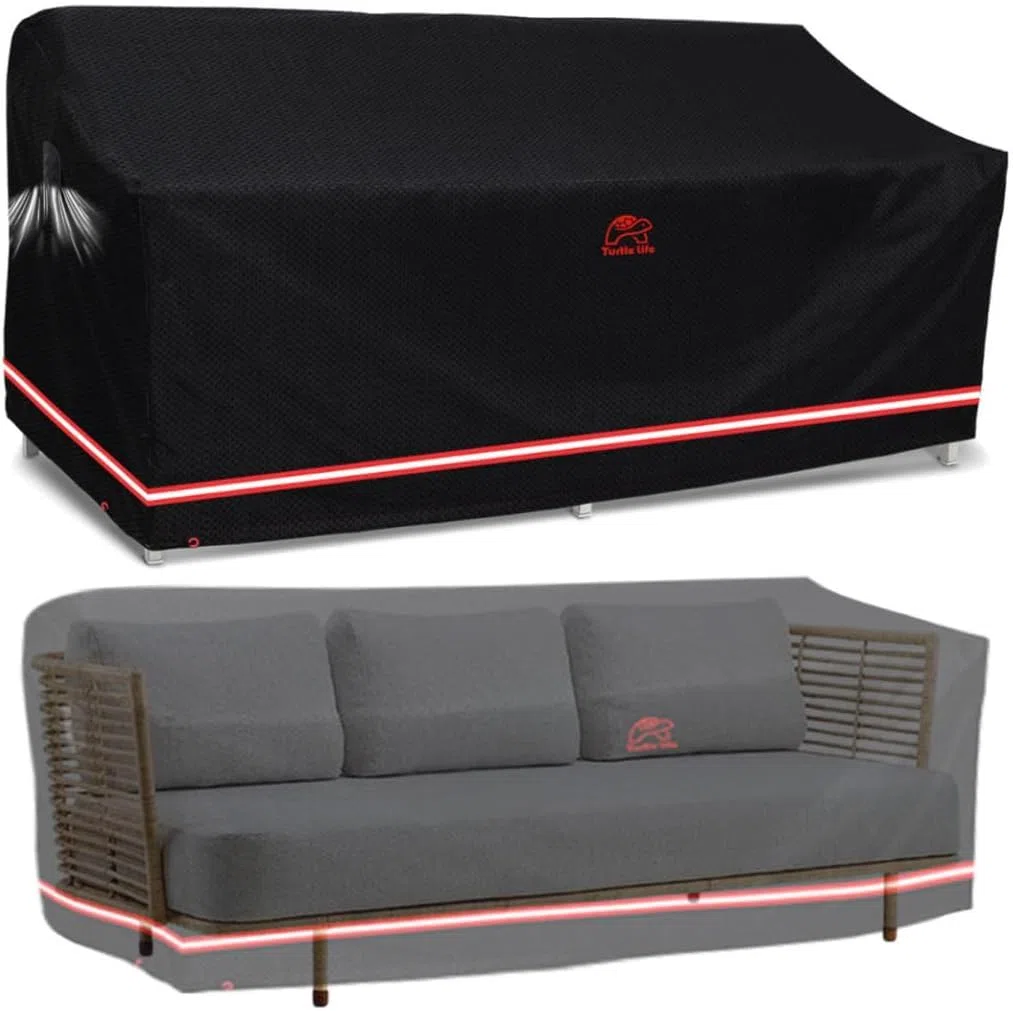 Turtle Life Gartensofa Abdeckung, Gartenbank Abdeckung Wasserdicht, Gartenbank Abdeckung für 3-4 Sitzer Gartensofa, Gartensofa Abdeckung kein Verblassen innerhalb von 2 Jahren, schwarz 213 x 94 x 89CM