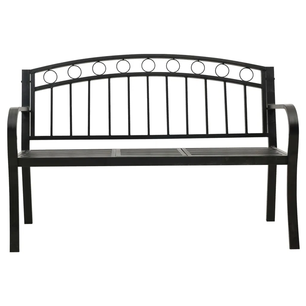 Gartenbank mit Tisch Schwarz aus pulverbeschichtetem Stahl 120 cm stabil für Terrasse Balkon Gartenweg als Sitzbank und Ruheplatz im Outdoor Bereich