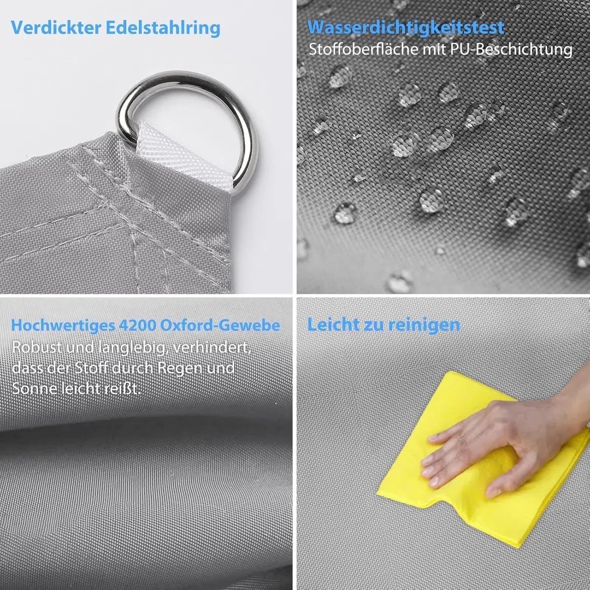Sonnensegel Wasserdicht & UV-Schutz, Verdickter 420D Oxford-Stoff – Perfekter schattiger Rückzugsort für Balkon, Garten & Terrasse, Grau (3x4m Grau)