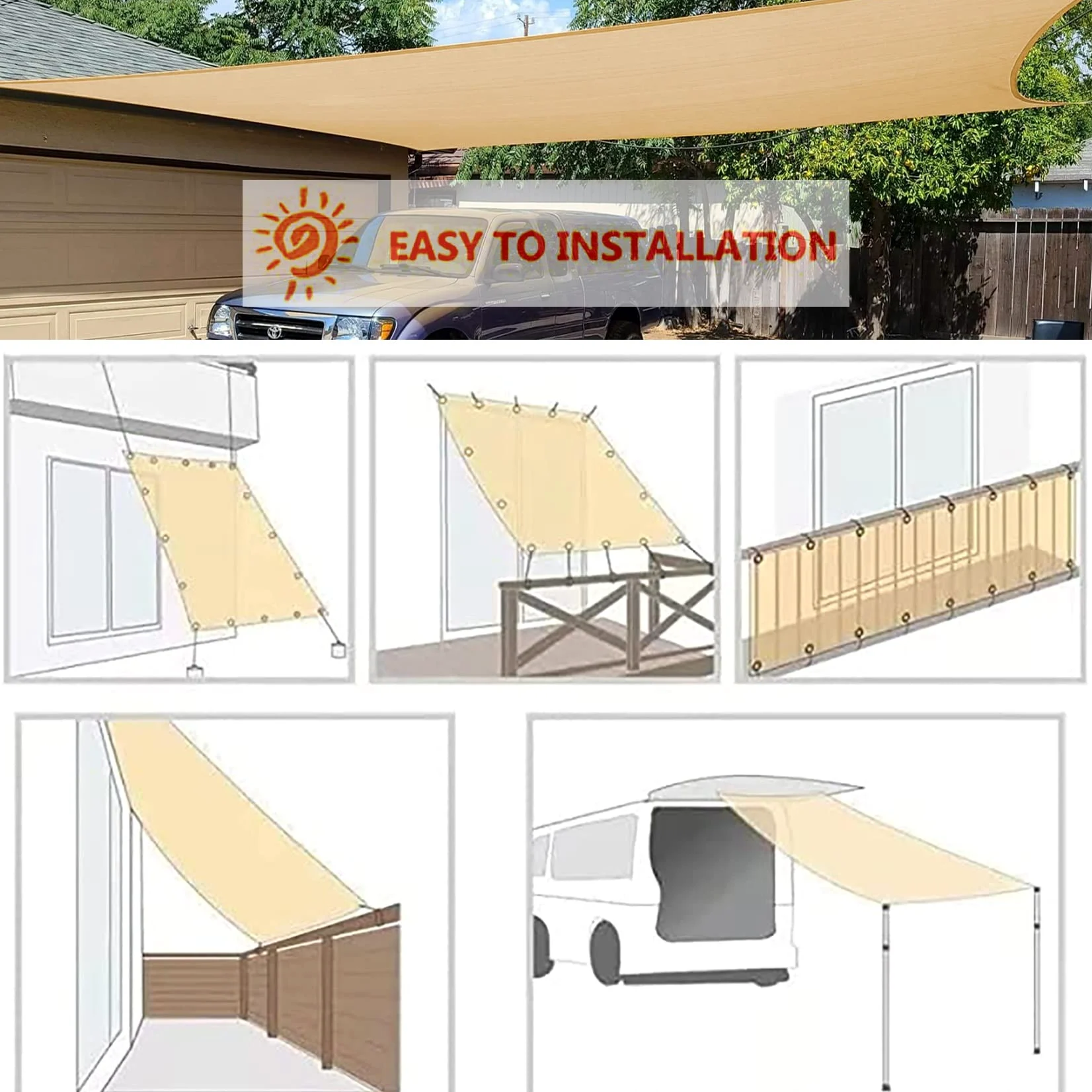 Sichtschutz Garten 4.5 x 4.5 m Windschutz und Sonnenschutz UV Schutz Sonnensegel mit Ösen und Befestigungsseile für Außenbereich,Garten, Grau
