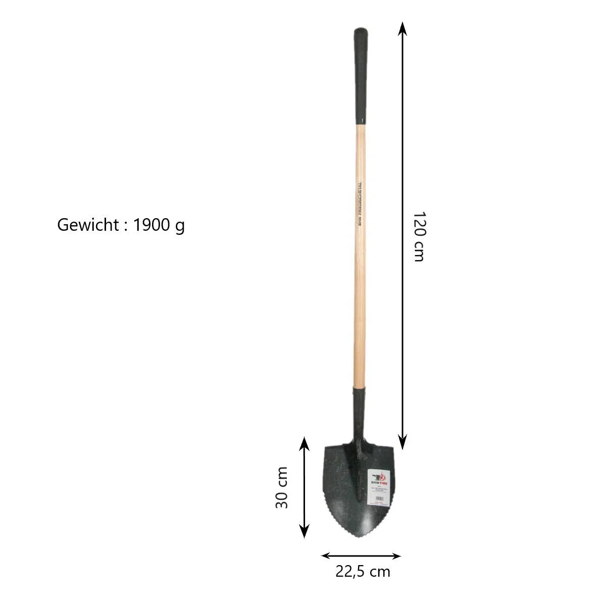 SHW-FIRE Spaten Schaufel mit Wellenschliff - Stahl und Holzstiel 120 cm | Made in Germany | Bodenbearbeitung für Garten, Bau & Hof | Robust & langlebig| Wellenschliff und Tritt vorne, Griffmanschette