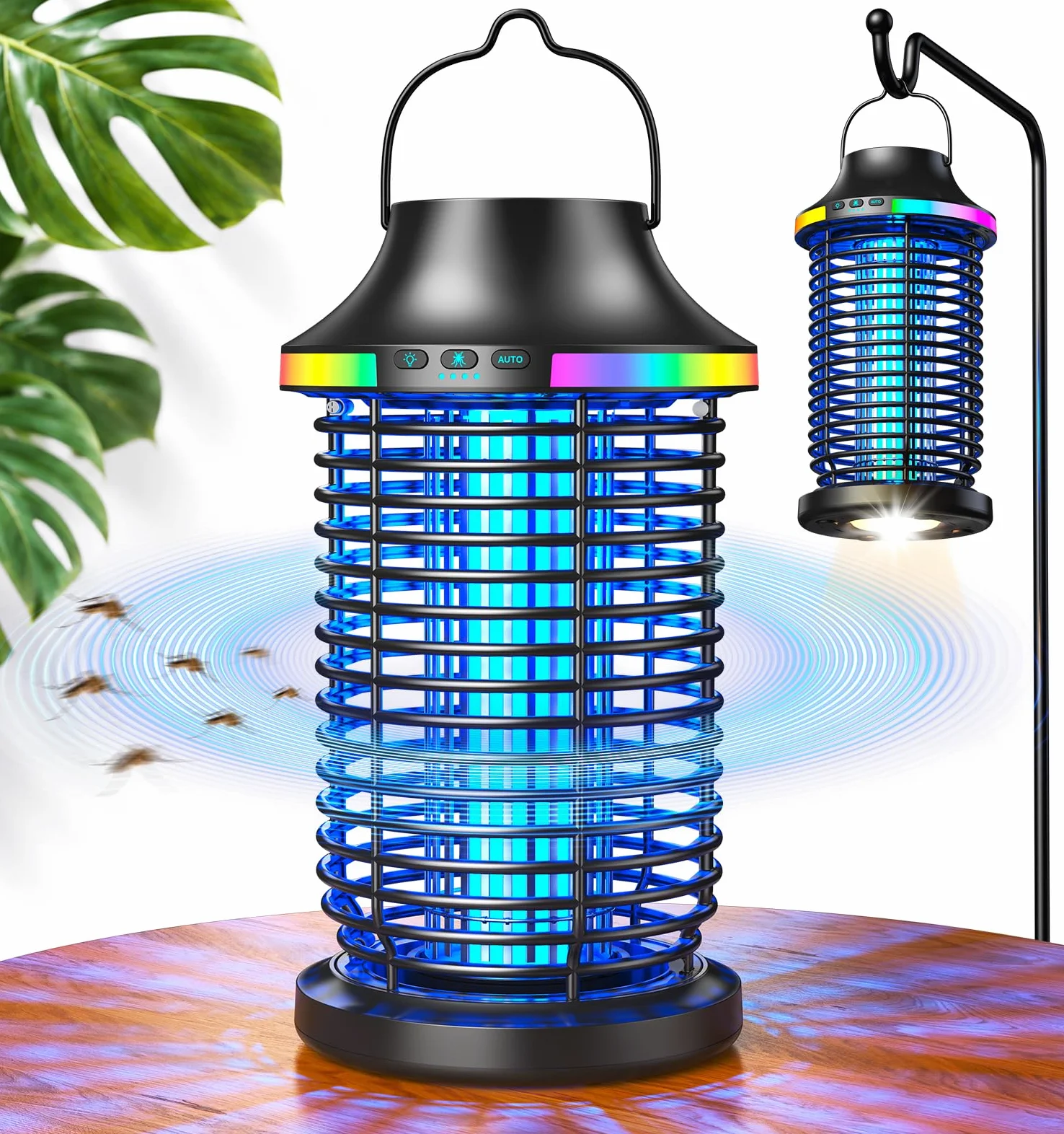 Bug Zapper Outdoor Kabellos, 2026 Upgraded 4200V Elektrischer Mückenzapper 5 in 1 Wiederaufladbarer Insektenvernichter Outdoor Wasserdicht mit 5000mAh Akku, Tragbarer Fliegenvernichter
