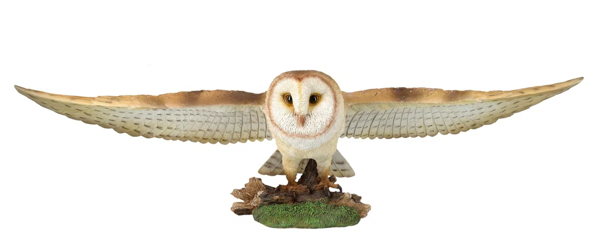Figuren Shop GmbH Fliegende Schleiereule XXL - Lebensechte Gartenfigur von HotAnt, Handbemalt, 79 cm Breit