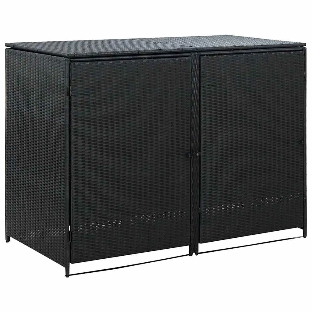 Mülltonnenbox für 2 Tonnen aus Poly Rattan in Schwarz 148x80x111 cm mit Deckel und Zwei Türen, robuste Gartenlagerung aus PE-Rattan, langlebig und verrottungsbeständig