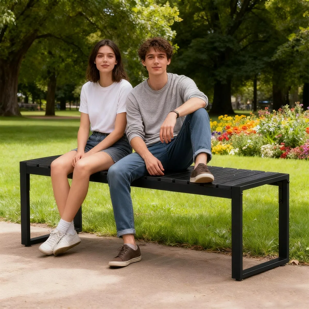 Mingone Gartenbank Wetterfest Sitzbank Parkbank Bank Holz Gartenmöbel für Balkon Terrasse Garten bis 200kg Belastbar (120cm-1) | Sitzbank ohne Rückenlehne | Balkonbank Wetterfest | Für Balkon Terrasse Garten | Bis 200kg Belastbar