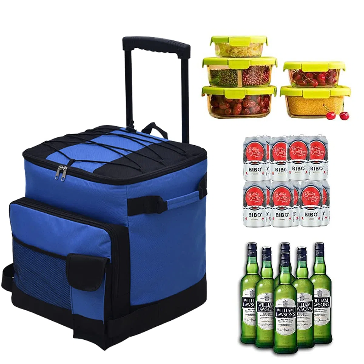 43L Kühltasche Gross Picknicktasche Faltbar Lunchtasche Mittagessen Tasche Thermotasche Isoliertasche mit Spurstangen und Rollen,für Campingtasche Picknick Outdoor Reisen Einkauf Auto (Blau)