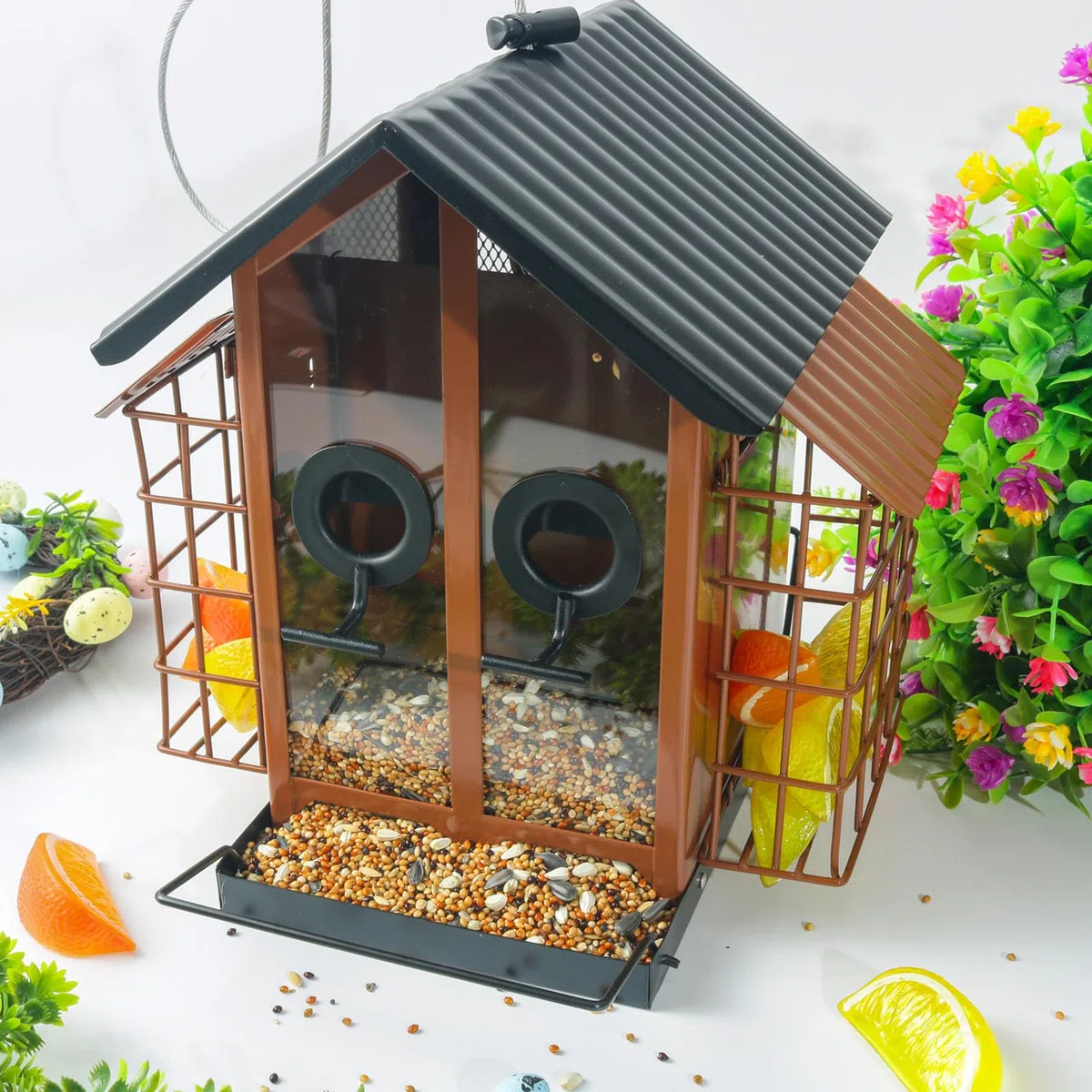 Stabile wetterfeste Vogelfutterspender, langlebig, Metall, zum Aufhängen, Hinterhof, Vogelbedarf, Outdoor-Aufhängung
