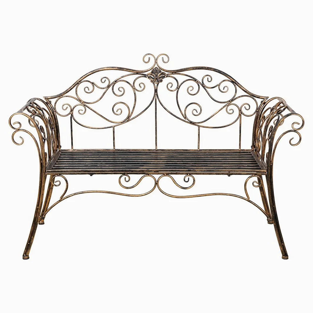 HLC Gartenbank Metall Sitzbank mit Rückenlehne & Armlehne Eisenbank für 2-3 Sitzer Ruhebank Retro-Stil Bank für Garten Park Balkon (Bronze)