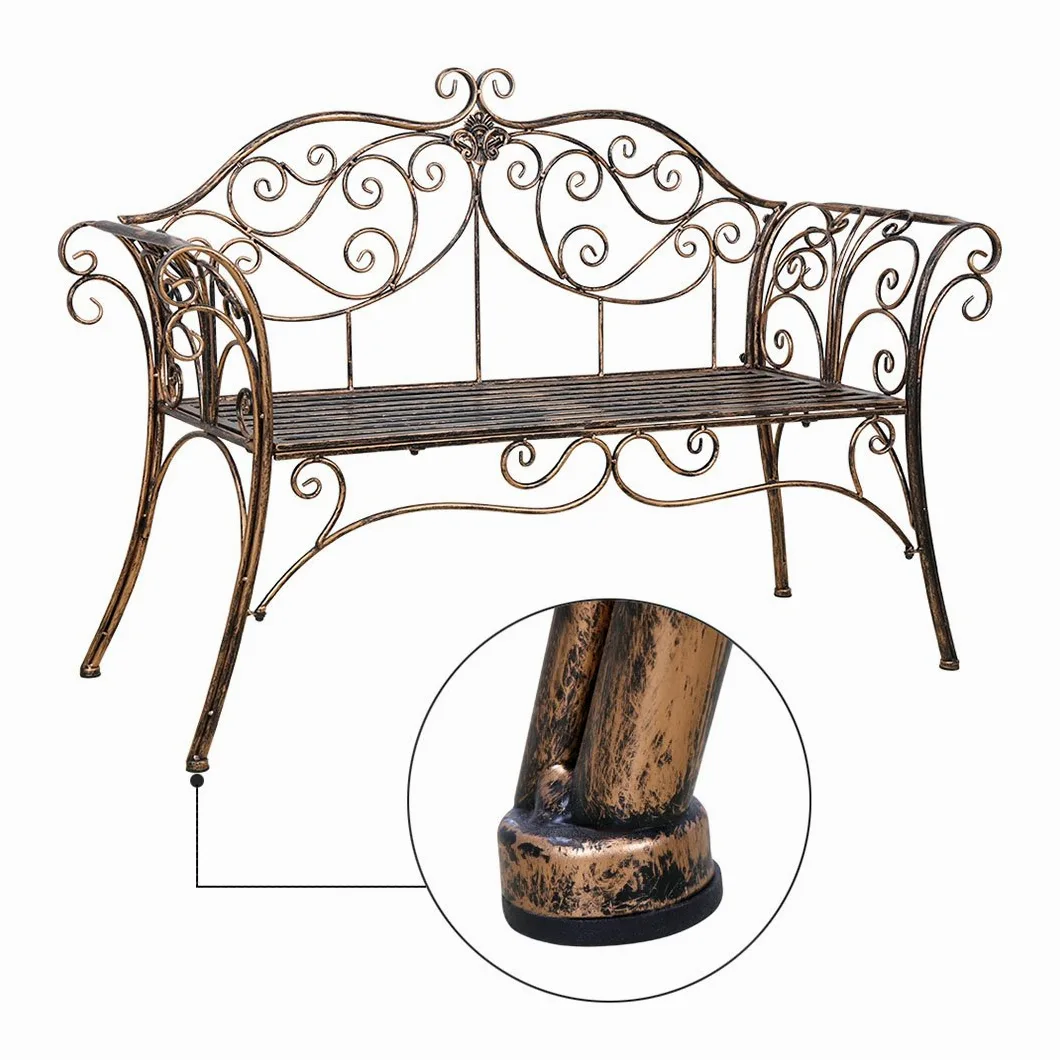 HLC Gartenbank Metall Sitzbank mit Rückenlehne & Armlehne Eisenbank für 2-3 Sitzer Ruhebank Retro-Stil Bank für Garten Park Balkon (Bronze)