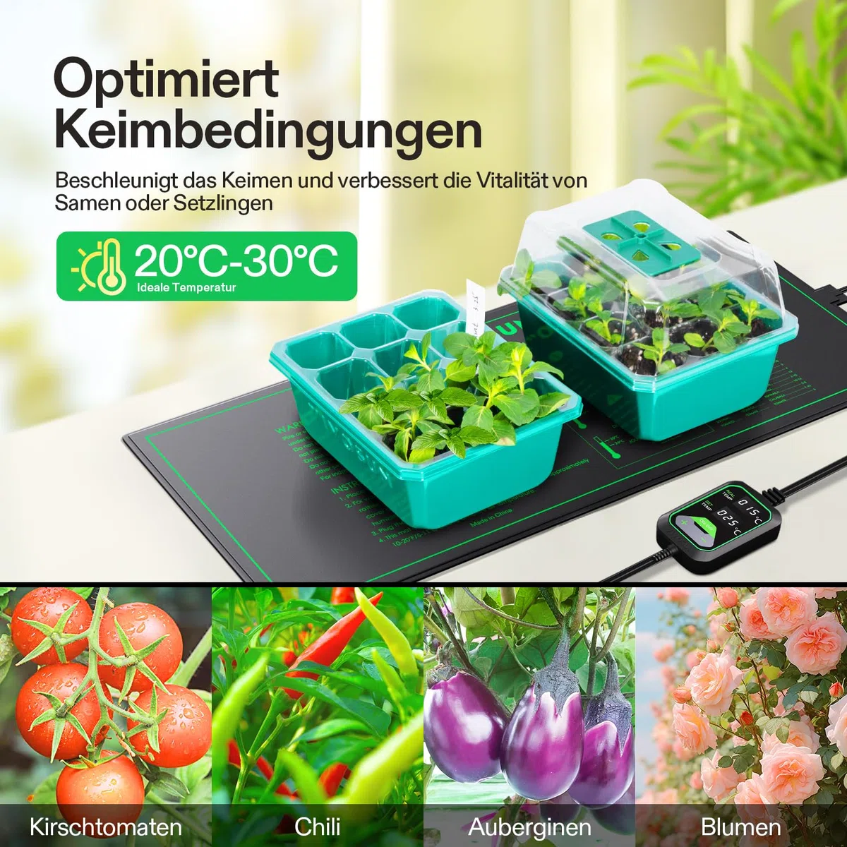 VIVOSUN Heizmatte Pflanzen 121,9x52,7cm mit Temperaturregler, Wasserdichte Pflanzen-Wärmematte UL & MET Zertifiziert, Setzling Heizmatte für Keimung, Hydrokultur, Zucht und Gewächshaus